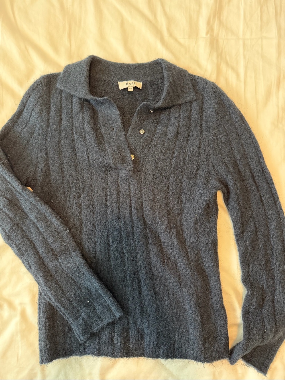 Blue Ribbed Polo Sweater Boii